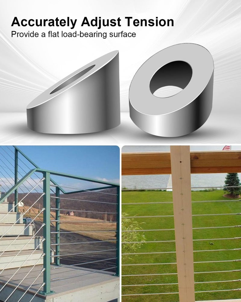 PNYZIK 20 Pcs 5/16" ID Angle Washers for 1/8" 3/16" Cable Railing Posts Hardware, Stainless Steel 30 Degree Angle Beveled Washer for Indoor Outdoor Stair Deck Ship Rigging Metal Wood Aluminum End Posts - Image 5